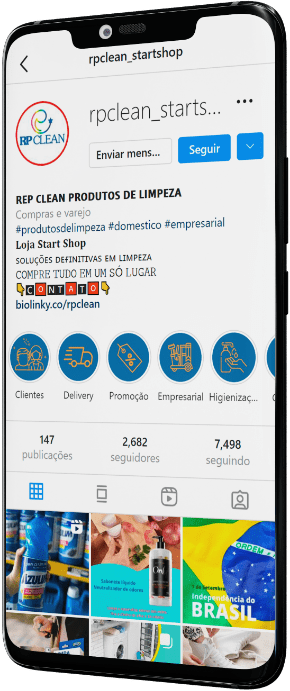 Celular com o Instagram da RP Clean